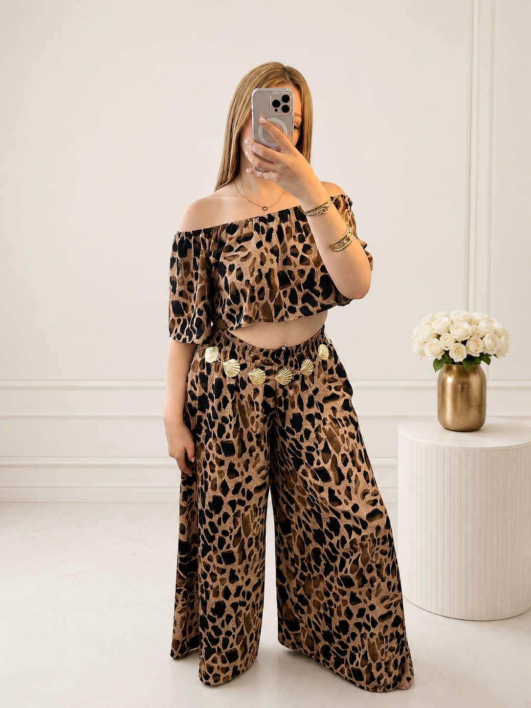 Ensemble haut jupe noir léo marron foncé ISAGI