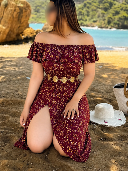 Robe  long à fleurs fond bordaeux CALLVERET