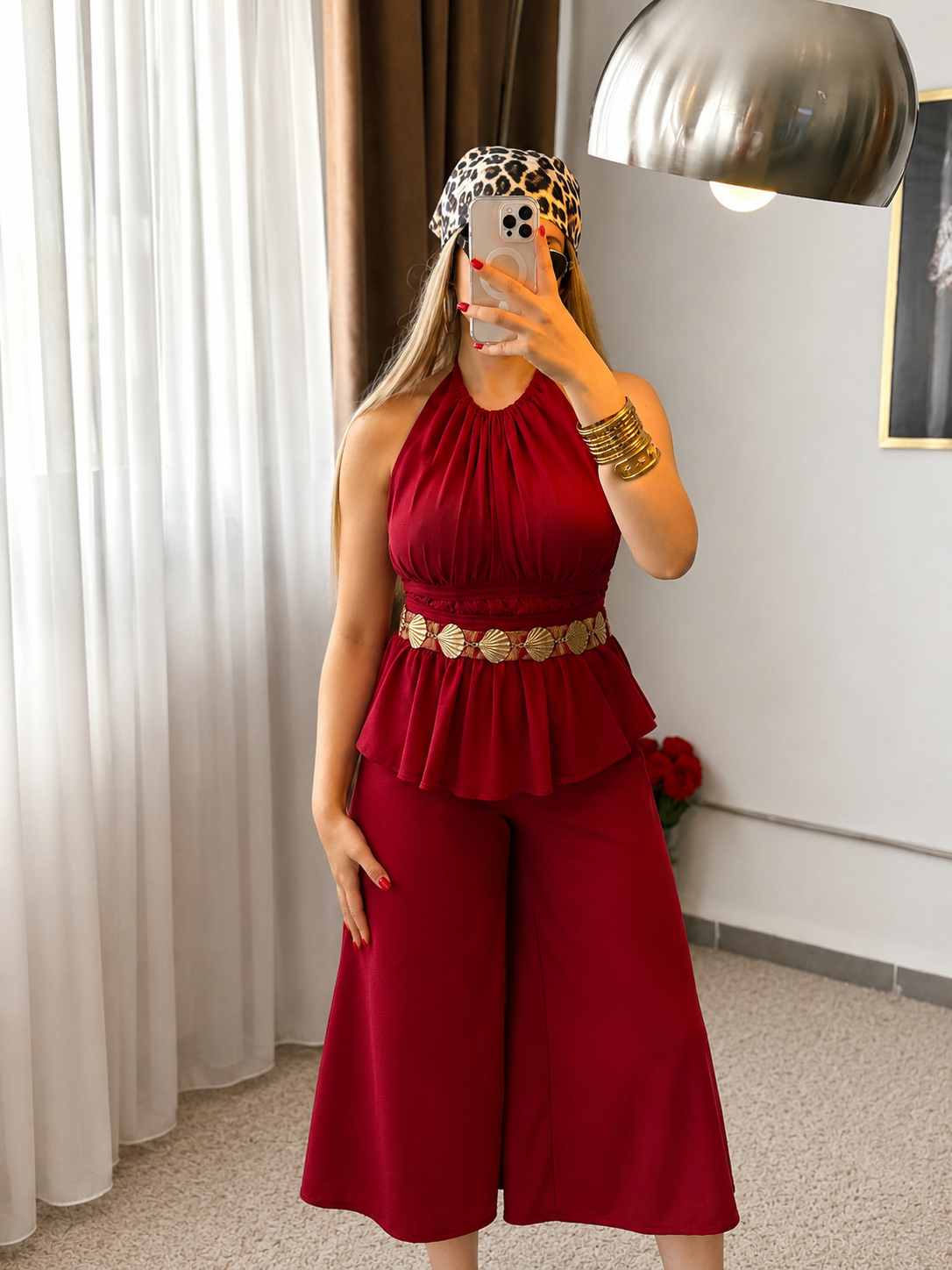 Ensemble haut pantalon bordeaux AMANO