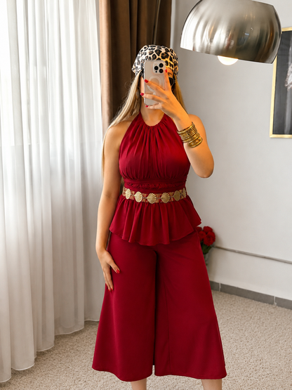 Ensemble haut pantalon bordeaux AMANO
