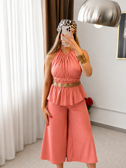 Ensemble haut pantalon bois de rose AMANO
