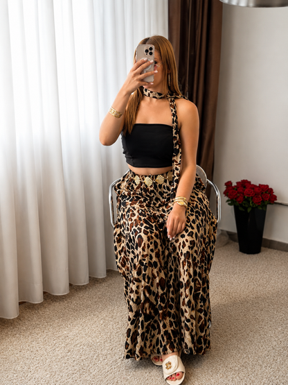 Ensemble haut noir pantalon léo marron foncé ISAGI