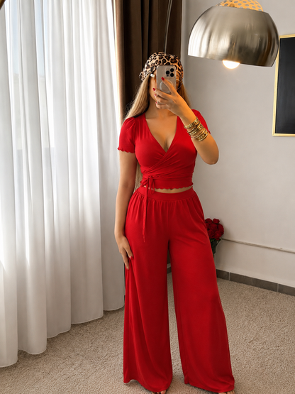 Ensemble Pilâtes demi manche pantalon rouge CHARLOTTE