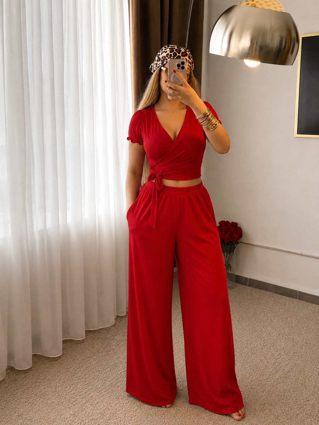 Ensemble Pilâtes demi manche pantalon rouge CHARLOTTE