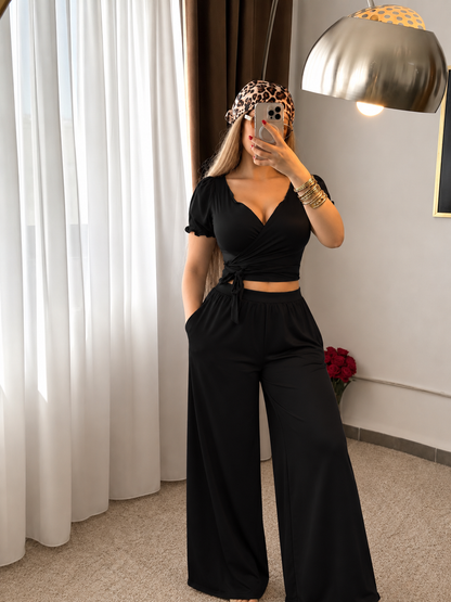 Ensemble Pilâtes demi manche pantalon noir CHARLOTTE