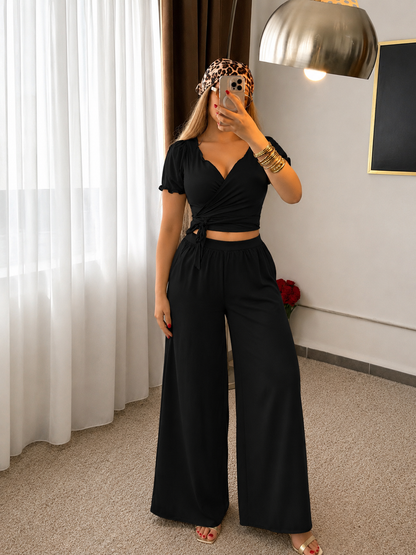 Ensemble Pilâtes demi manche pantalon noir CHARLOTTE