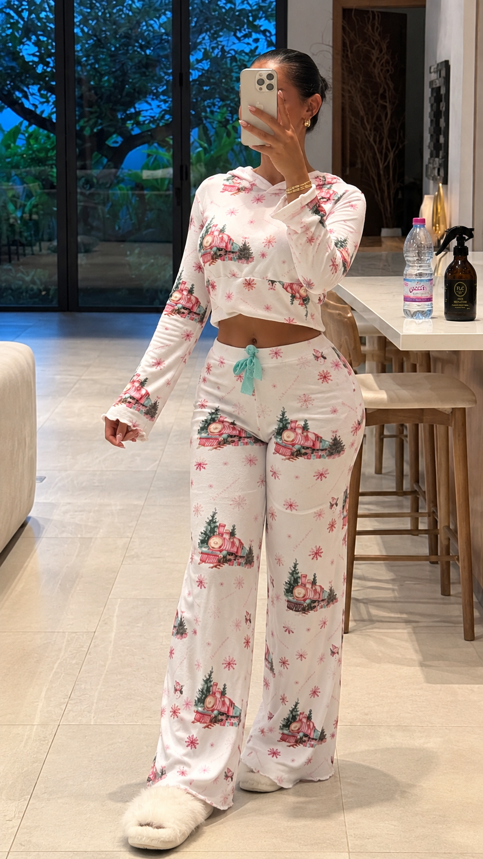 Pyjama capuche patalon manche long blanc femme motif POLAR EXPRESS