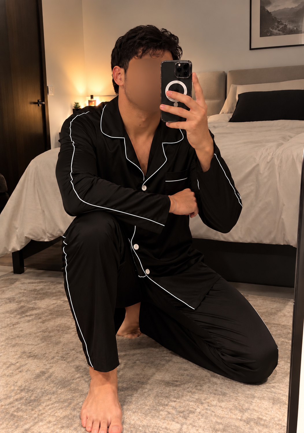 Pyjama noir homme lisri MARCO