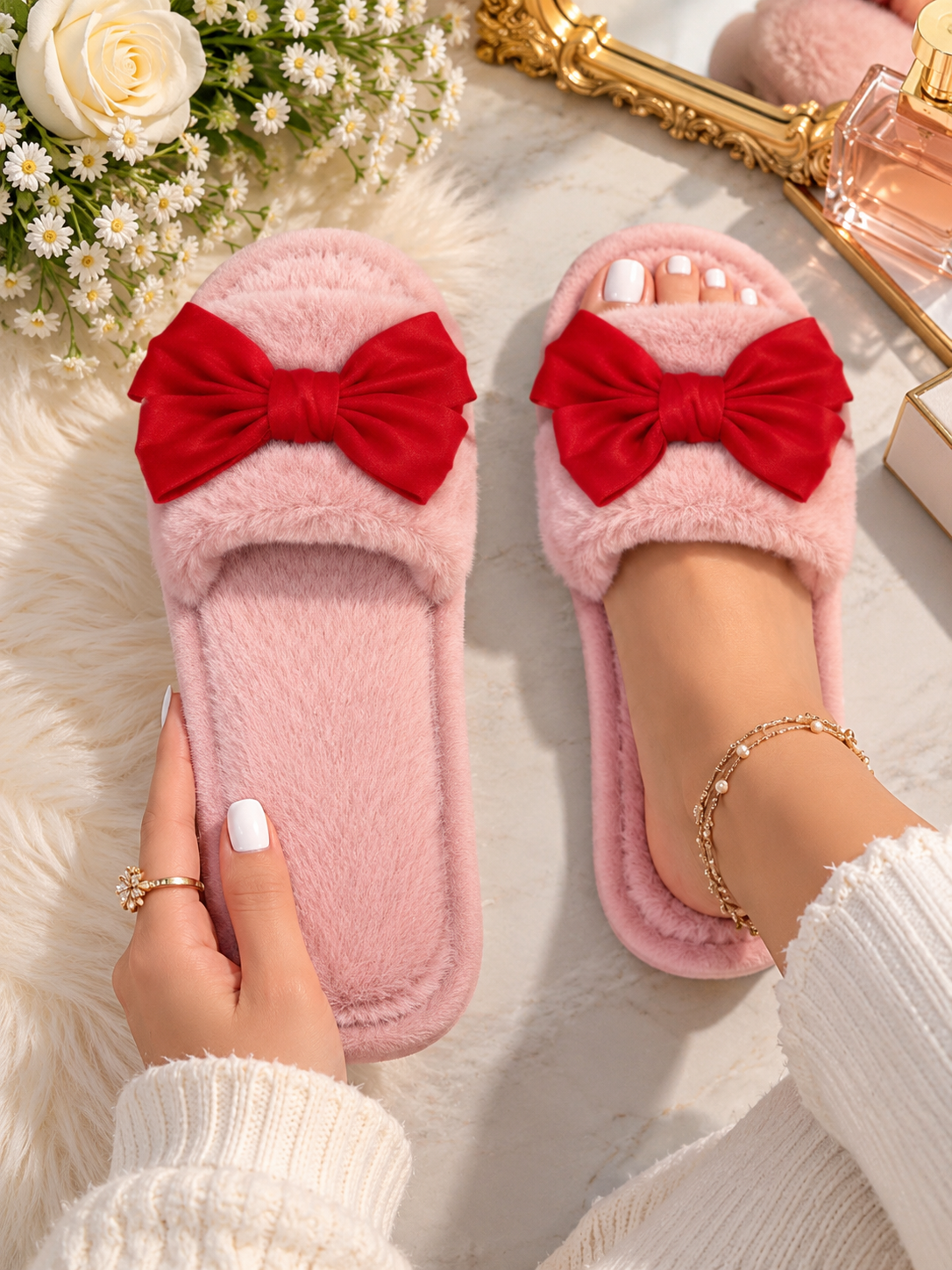 pantoufles noeud rose ALZA