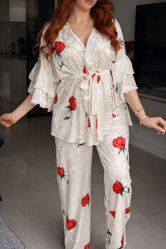 Ensemble velours imprimé roses RONYA