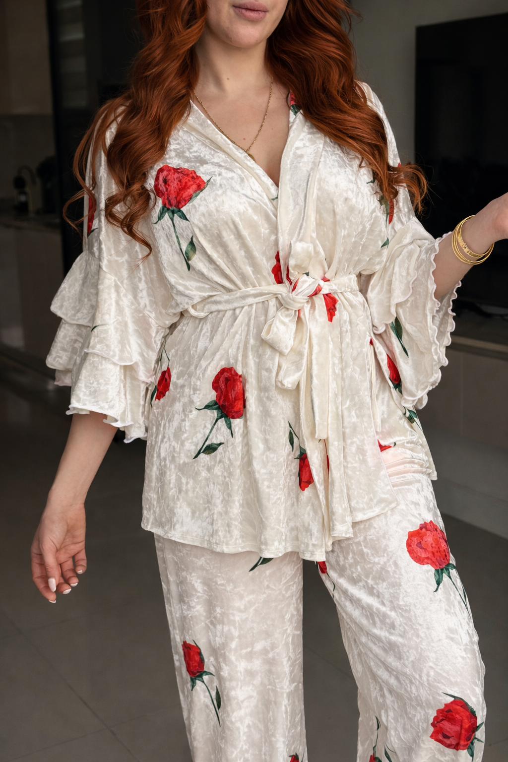 Ensemble velours imprimé roses RONYA
