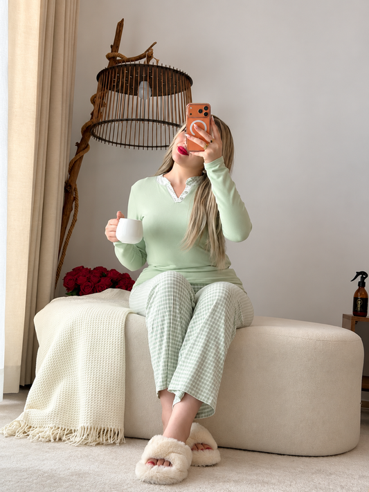 Pyjama manche long pantalon vert JASINA