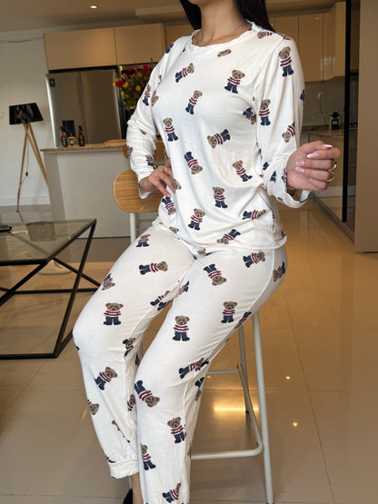 Pyjama manche long femme blanc motif bear LOU