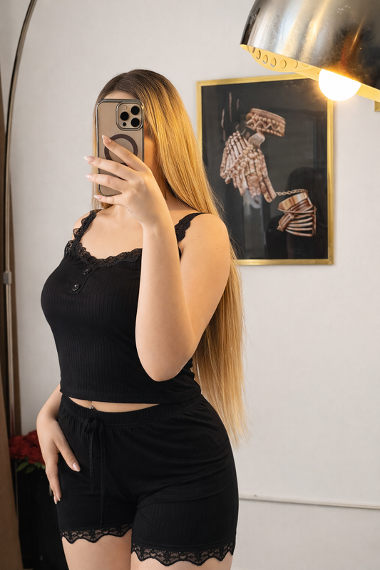 Ensemble 2 pièces dentelle noir KACHA