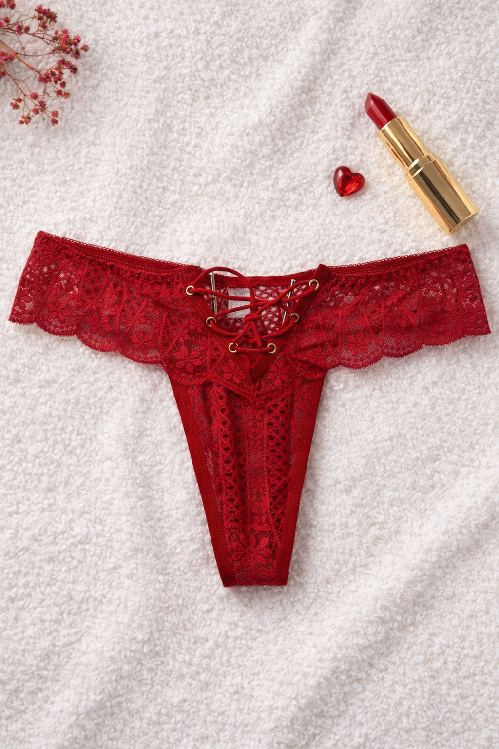 String dentelle corset rouge STRAYNI