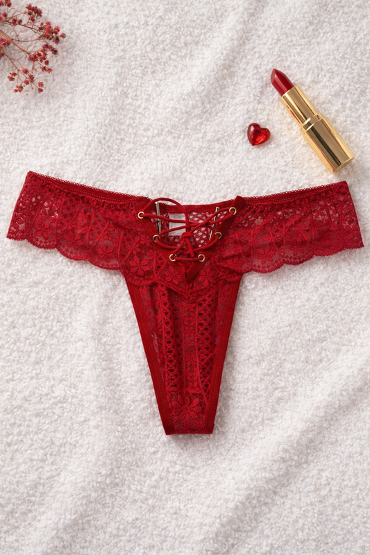 String dentelle corset rouge STRAYNI