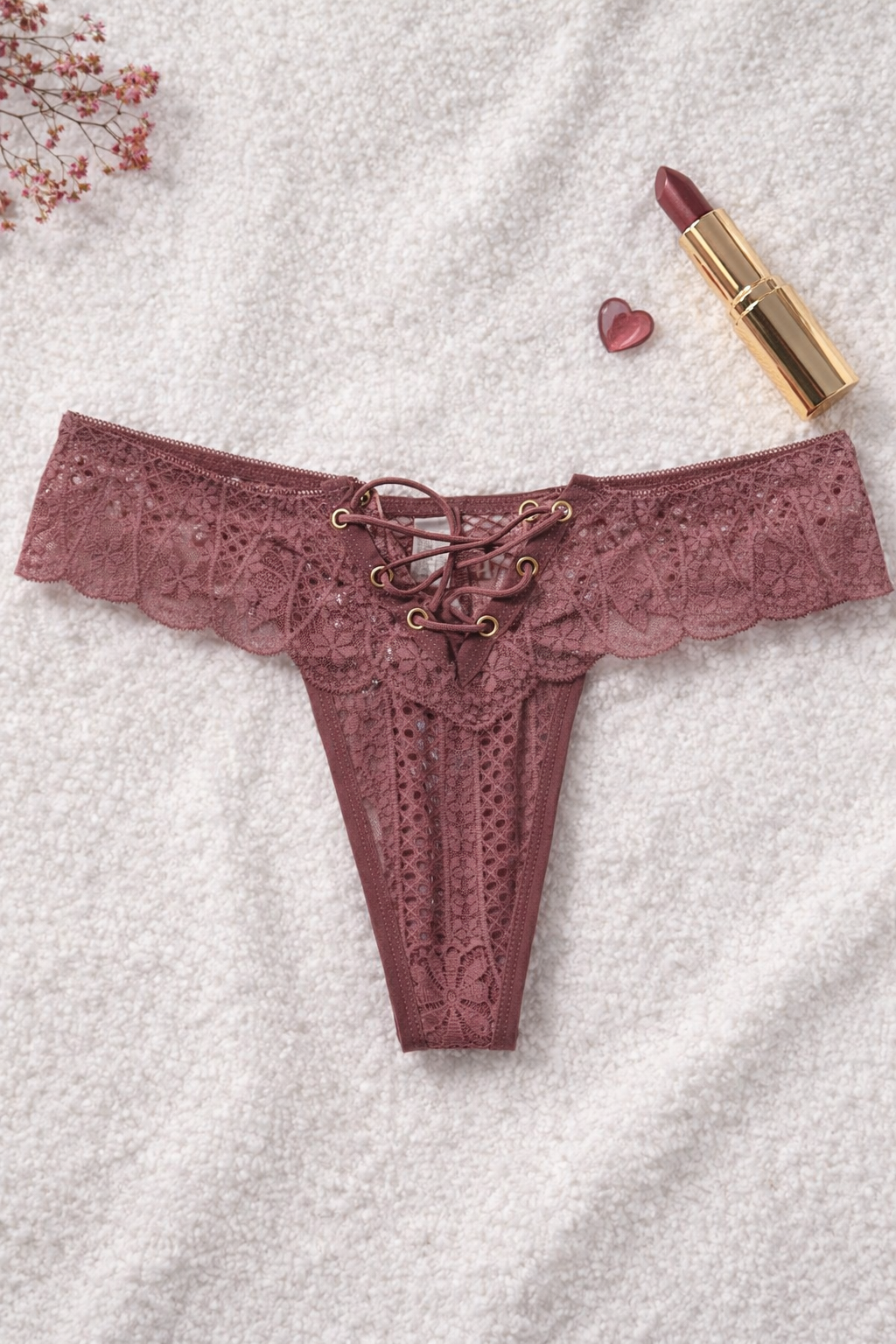 String dentelle corset bois de rose STRAYNI