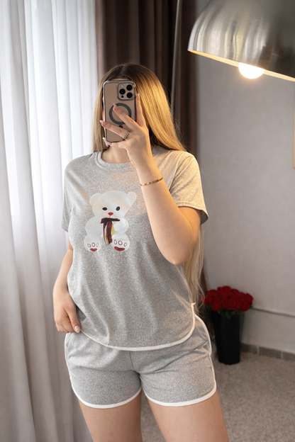 Pyjama demi manche short gris motif LITTLE BEAR