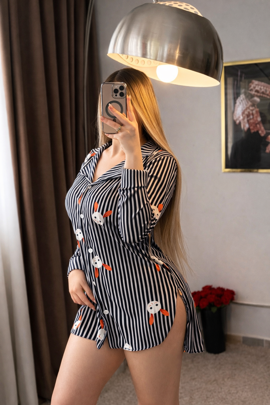 Chemise de nuit a rayure gris motif BUNNY