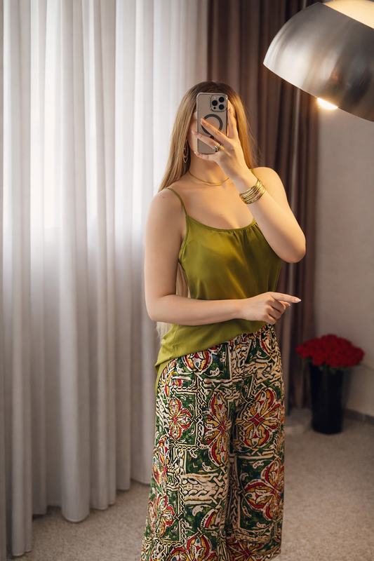 Ensemble bustier vert  pantalon motif vert BONI