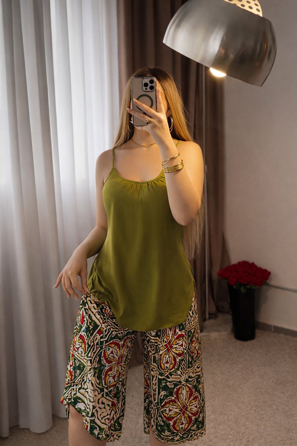 Ensemble bustier vert  pantalon motif vert BONI