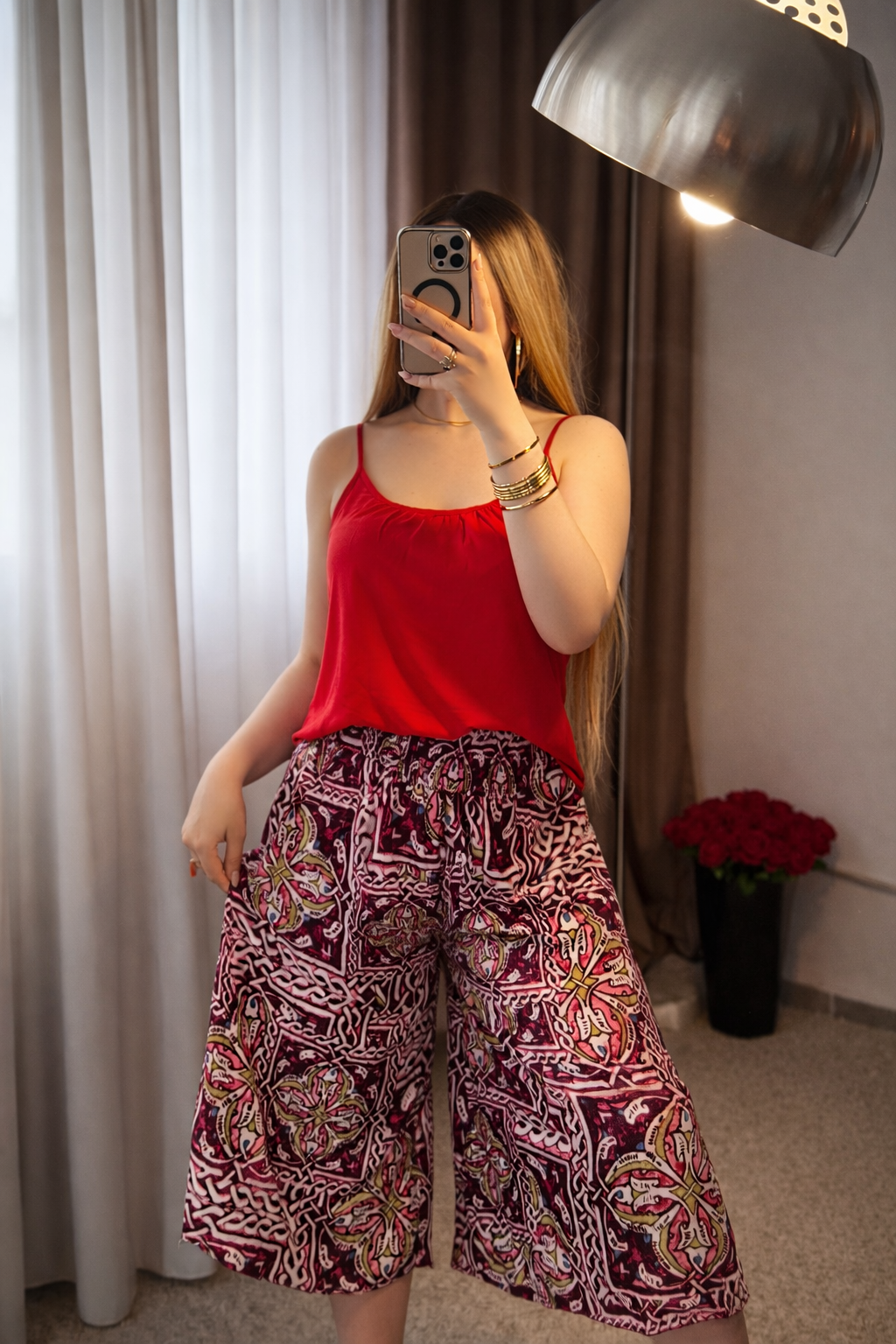 Ensemble bustier rouge pantalon motif BONI