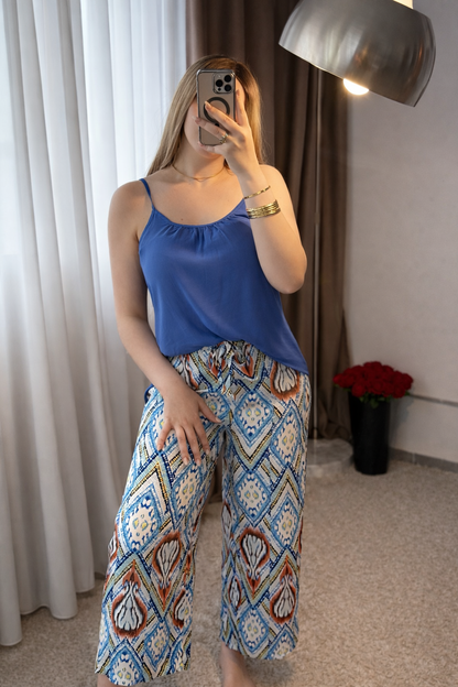 Ensemble bustier bleu pantalon motif BONI