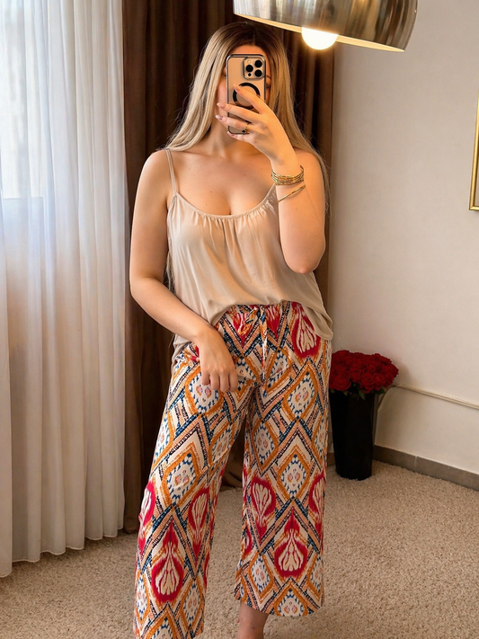 Ensemble bustier beige pantalon motif BONI
