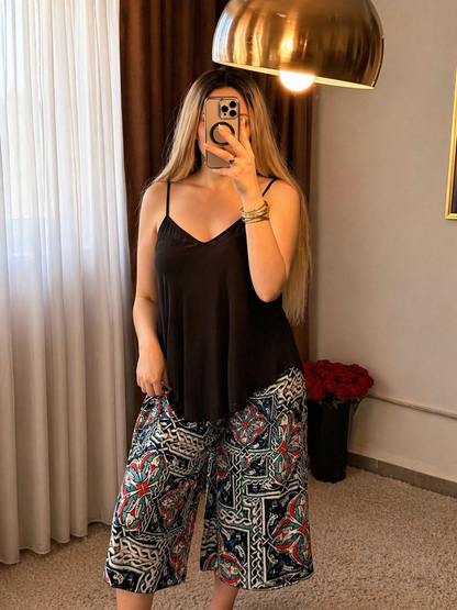 Ensemble bustier noir pantalon motif BONI