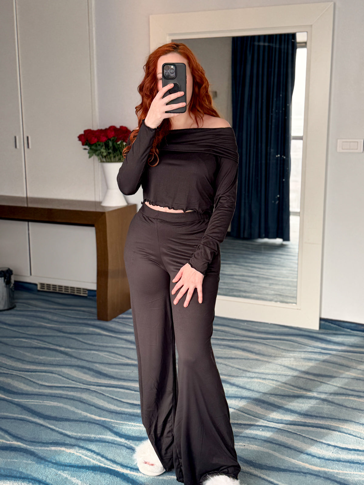 Ensemble pantalon OFF SHOULDER noir LILITH