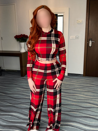 Pyjama patalon manche long à carreaux rouge noir femme RAYZO