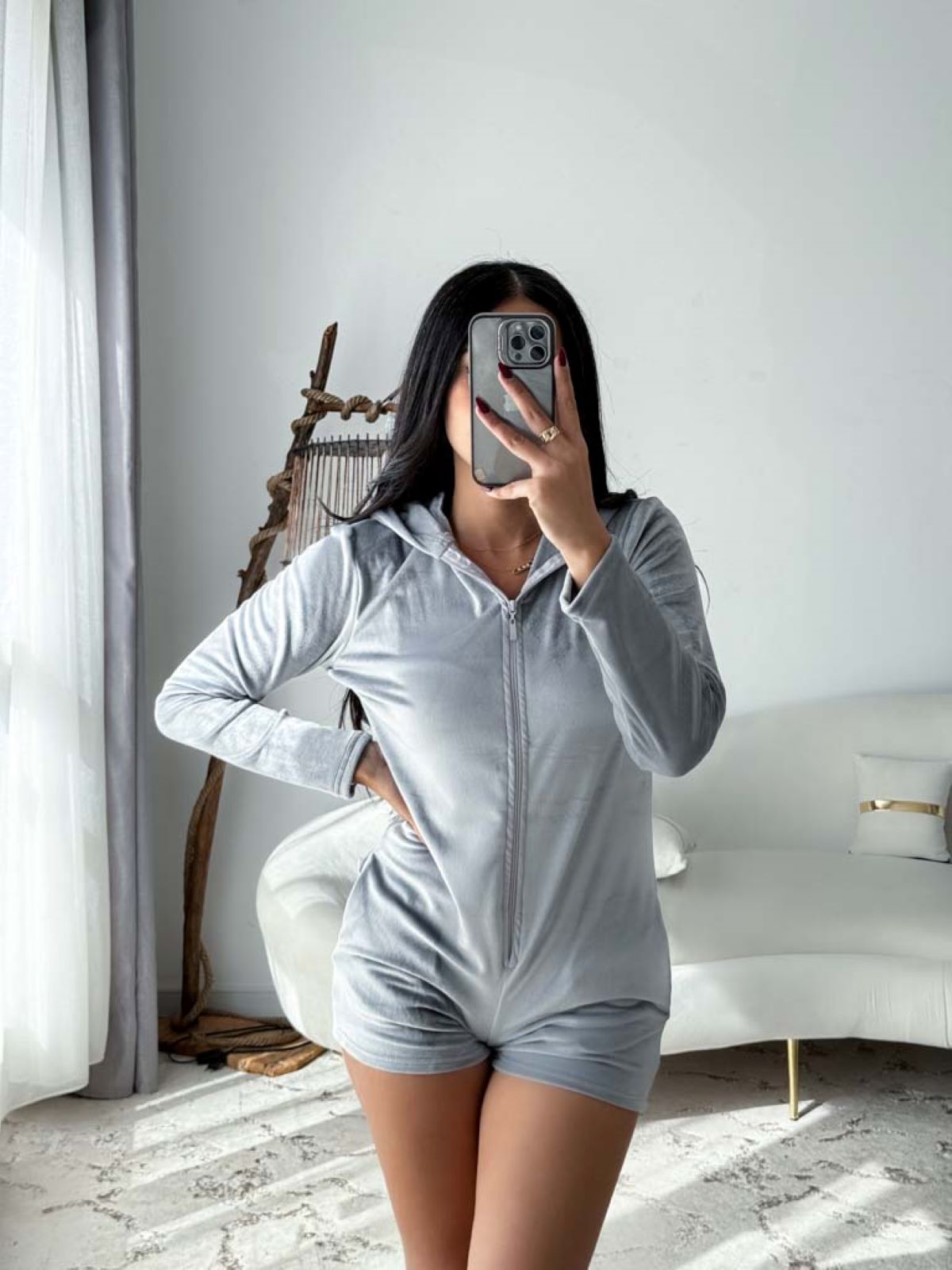 Combishort capuche soft gris clair LAPINE