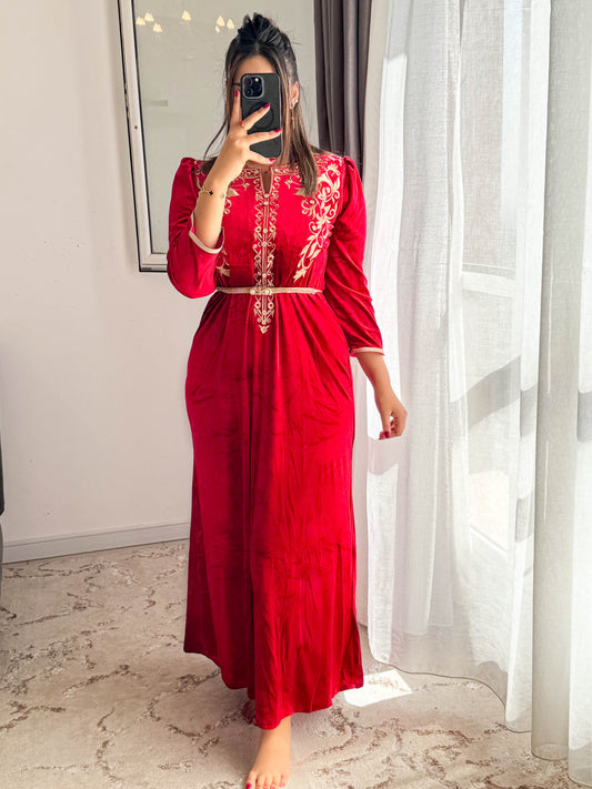 Robe d'hôtesse velours rouge CHAHRAZED