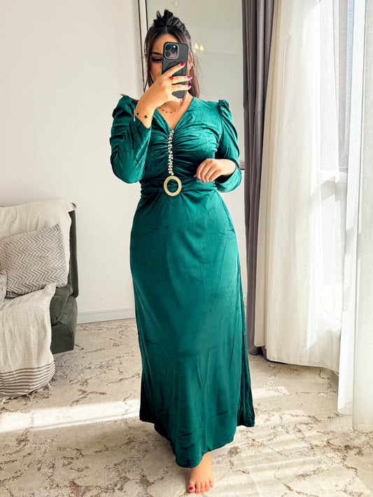 Robe d'hôtesse velours vert MALAK