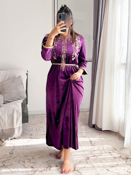 Robe d'hôtesse velours violet CHAHRAZED