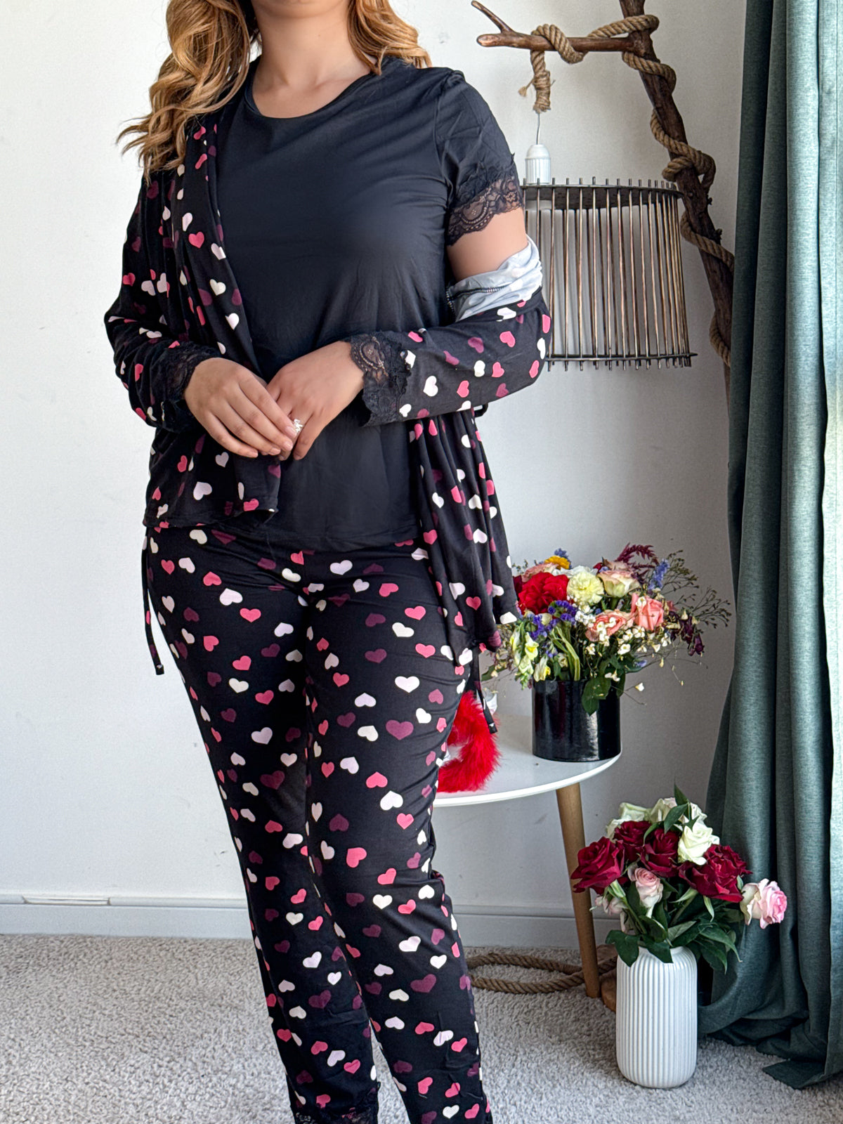 Ensemble 3 pièces noir a motif coeur MERROU