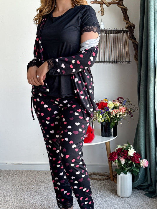 Ensemble 3 pièces noir a motif coeur MERROU