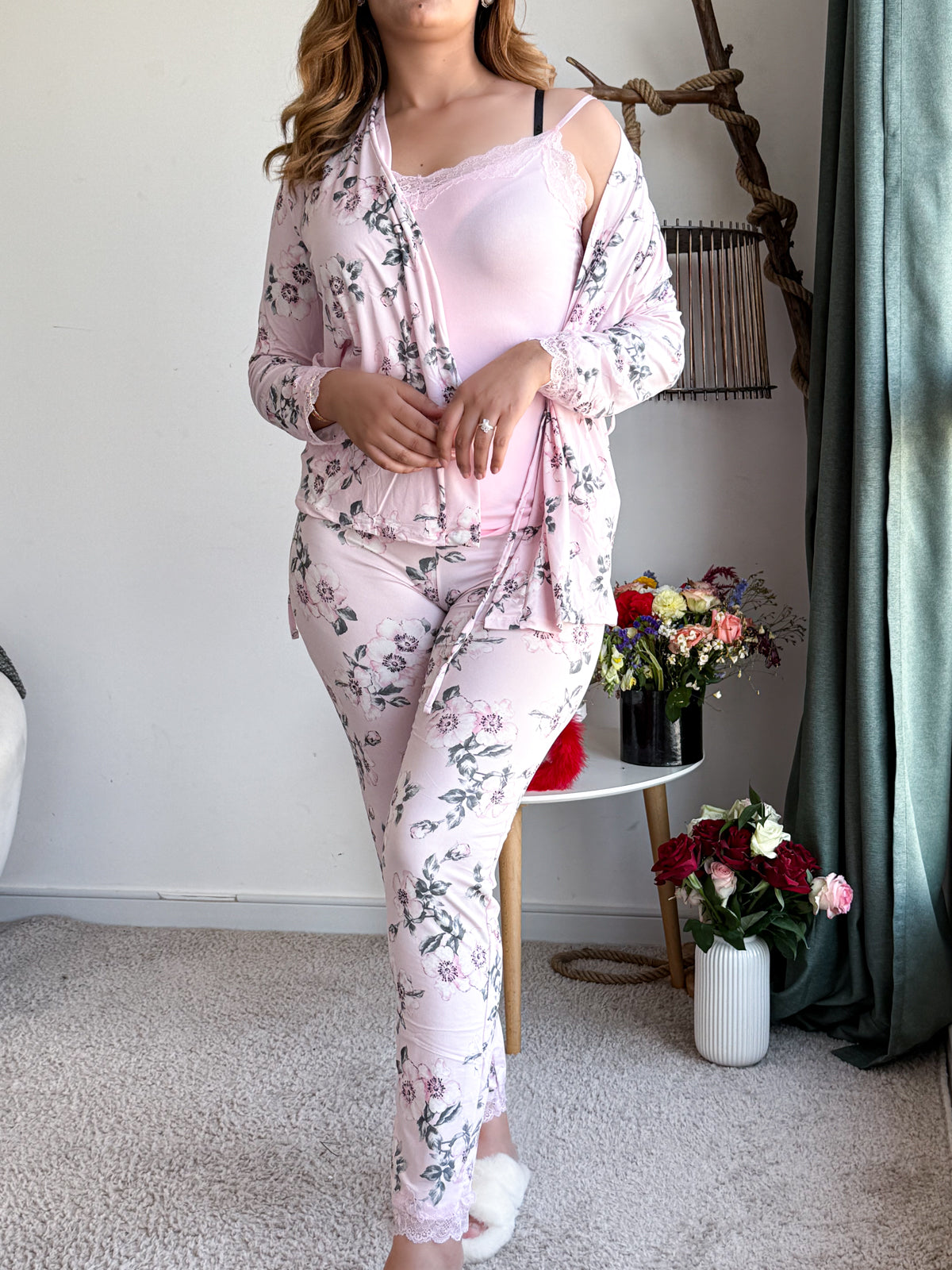 Ensemble 3 pièces rose a motif a fleur BOA