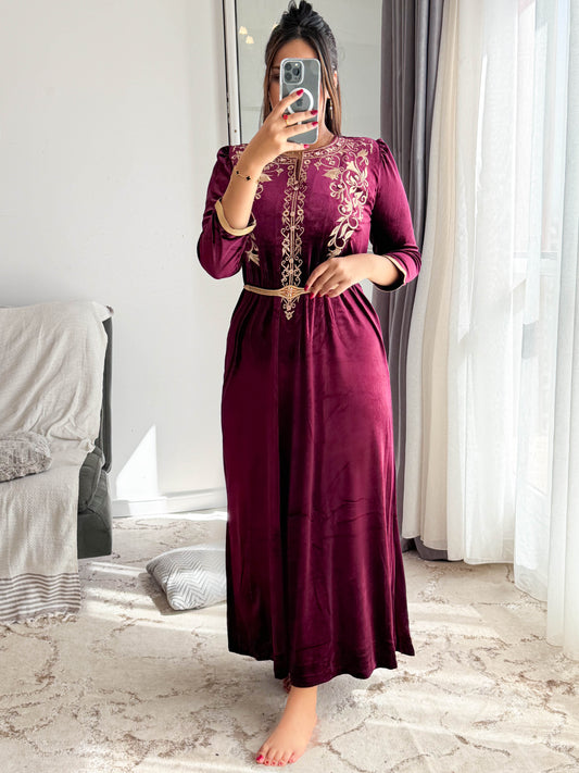 Robe d'hôtesse velours  grenat CHAHRAZED