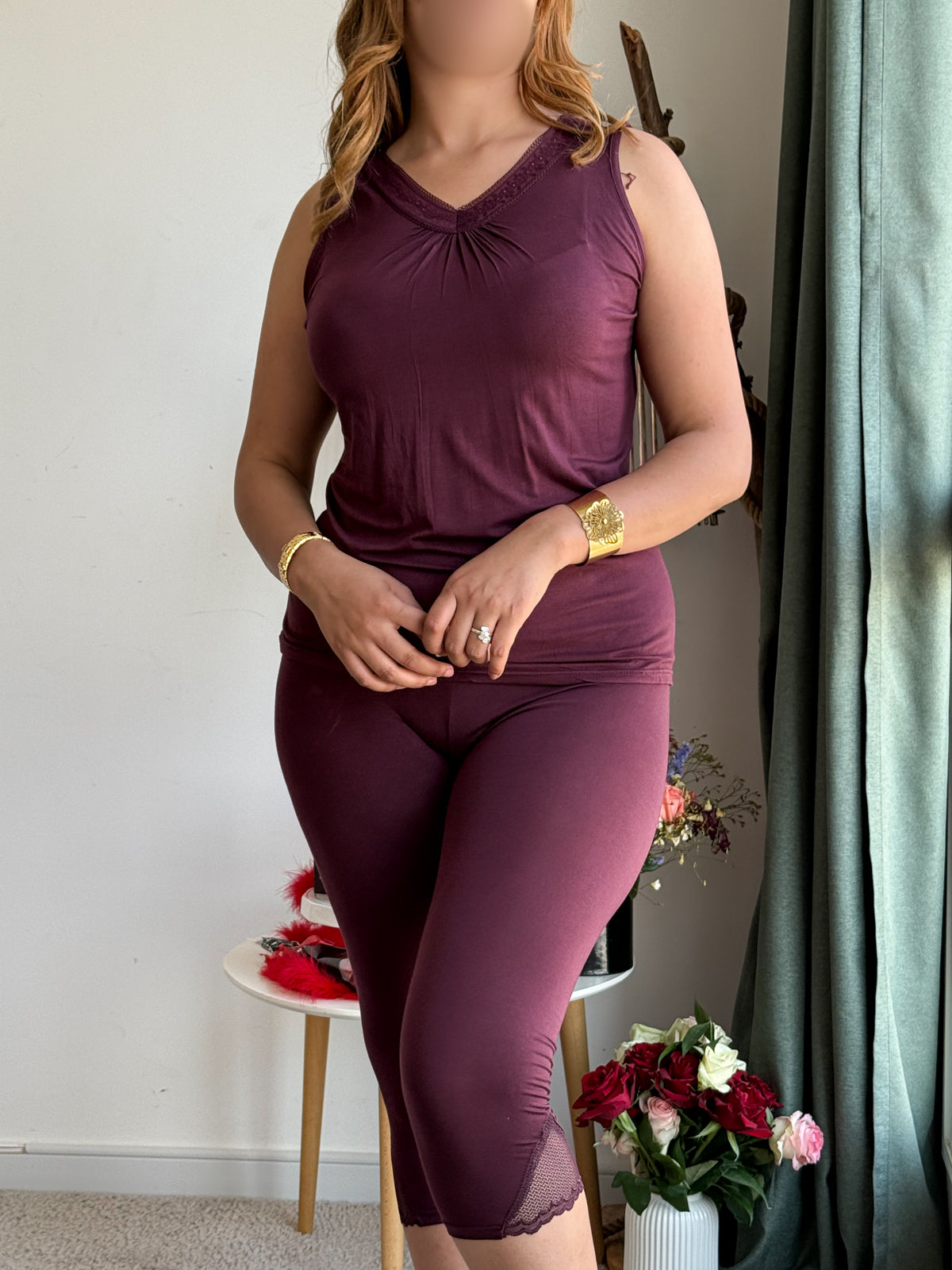 Ensemble 2 pièces dentelle bordeaux MALIS