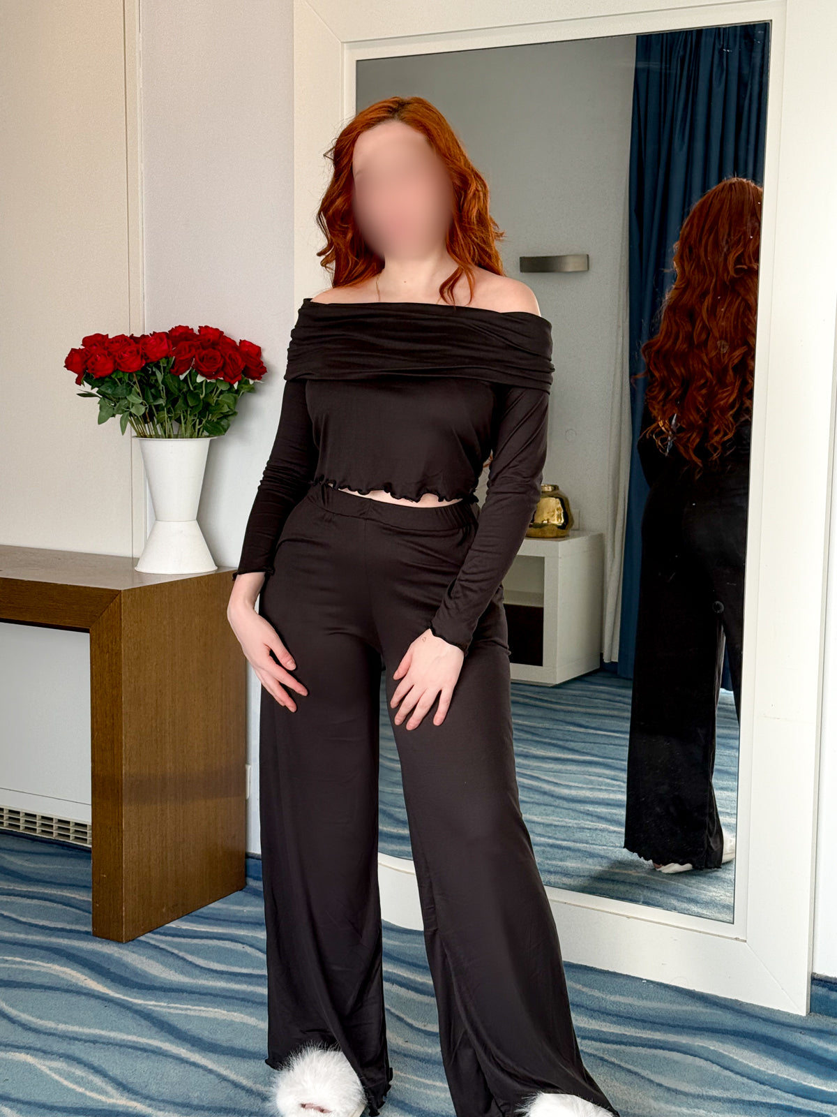 Ensemble pantalon OFF SHOULDER noir LILITH