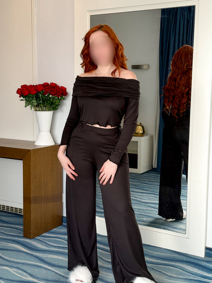 Ensemble pantalon OFF SHOULDER noir LILITH