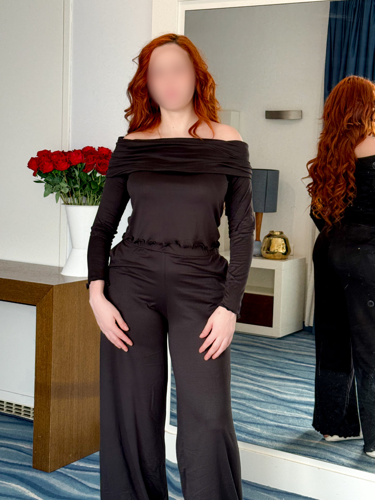 Ensemble pantalon OFF SHOULDER noir LILITH