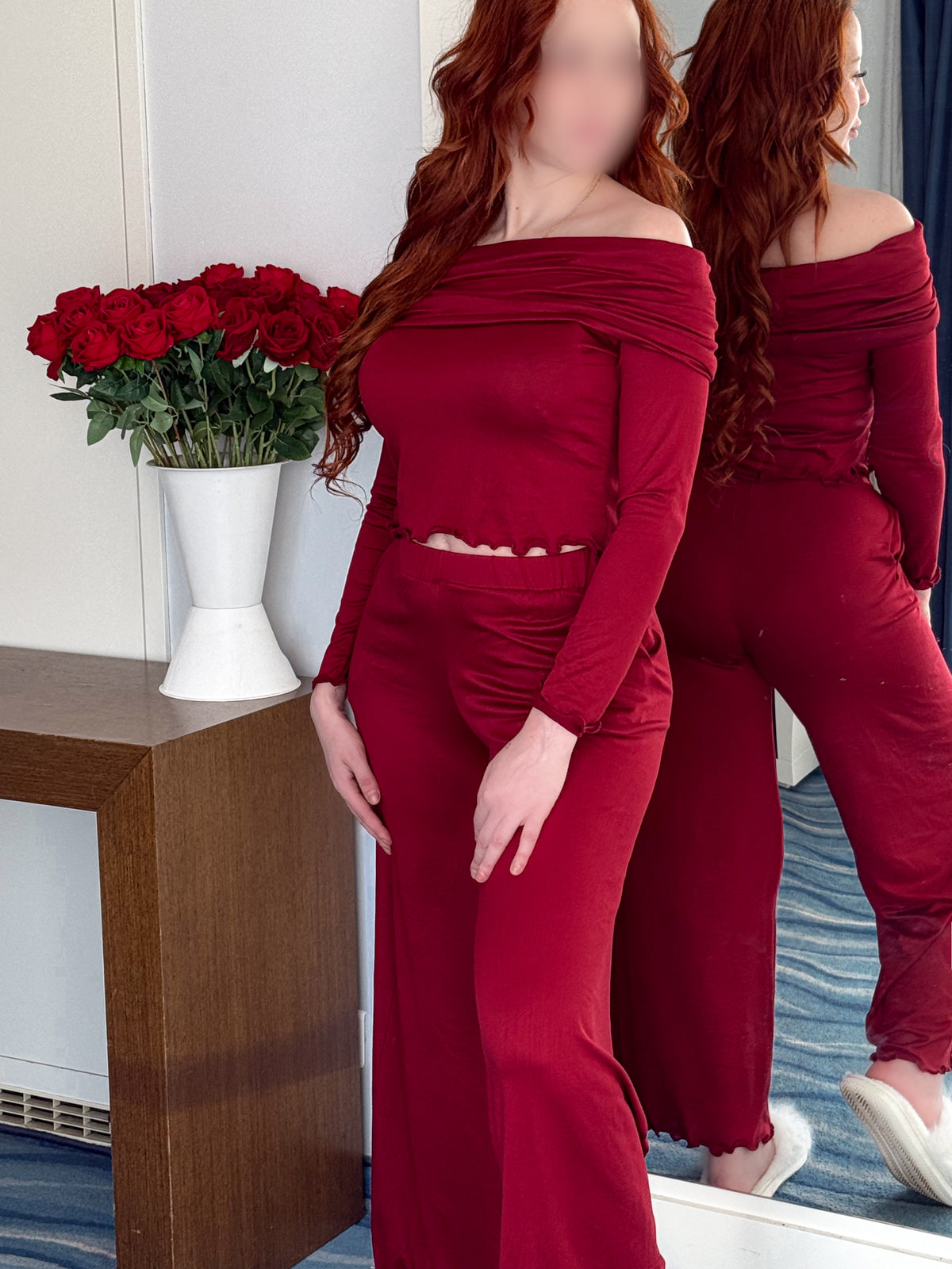Ensemble pantalon OFF SHOULDER bordeaux LILITH