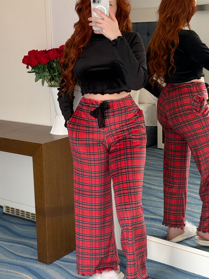 Pyjama patalon manche long motif à carreaux noir SALINE