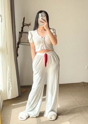 Pyjama crop-top blanc femme LIATRIS