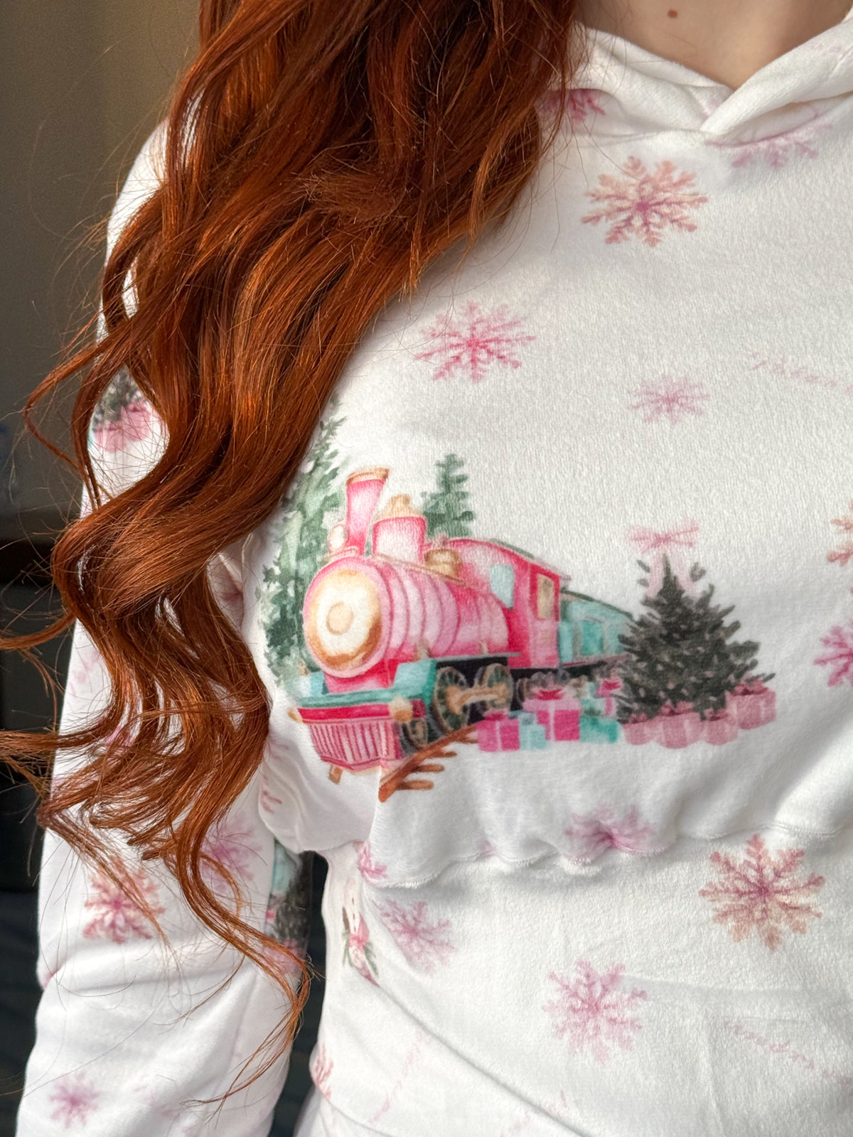 Pyjama capuche patalon manche long blanc femme motif POLAR EXPRESS