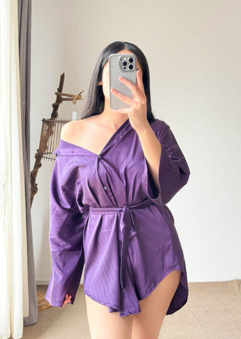 Chemise femme violet à rayures Diaphane