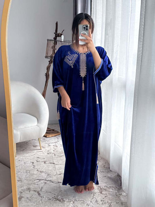 Robe d'hôtesse velours bleu roi HANDA