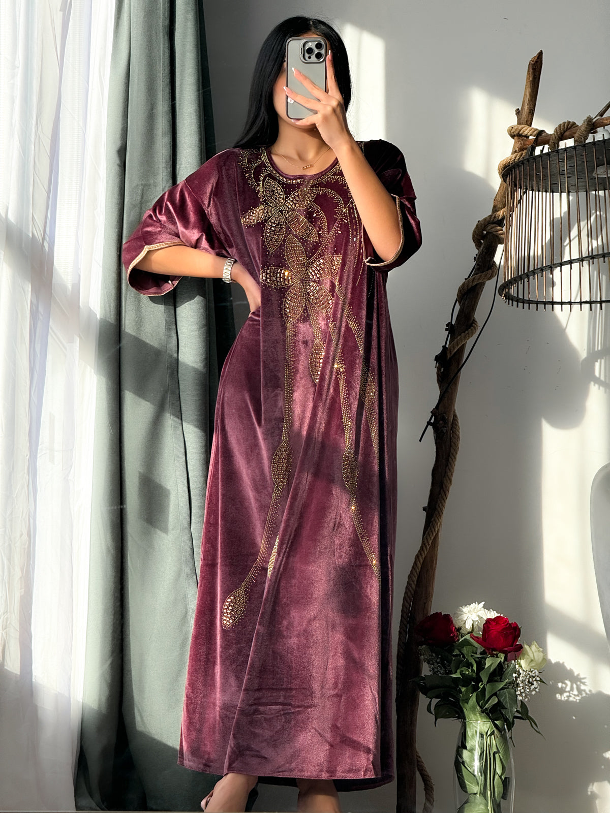 Robe d'hôtesse velours grenat NOURHAN